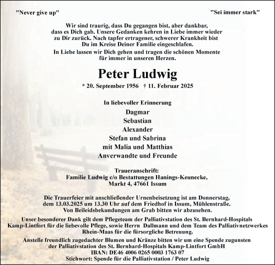 Traueranzeige von Peter Ludwig von Tageszeitung