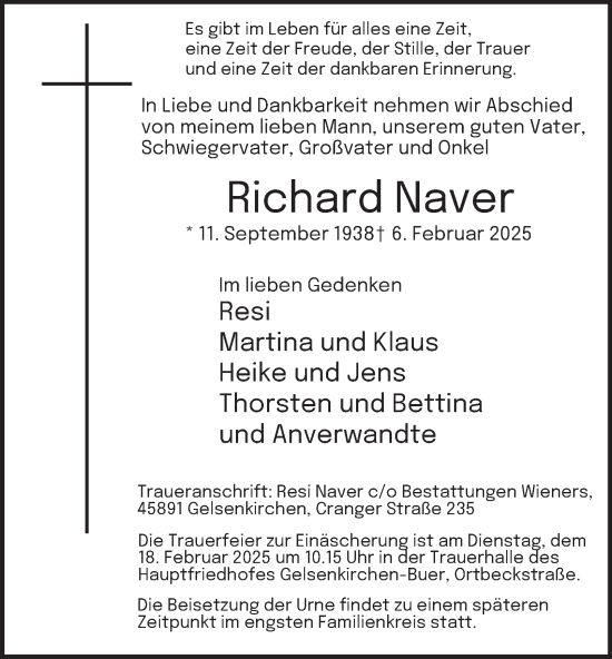 Traueranzeige von Richard Naver von Tageszeitung