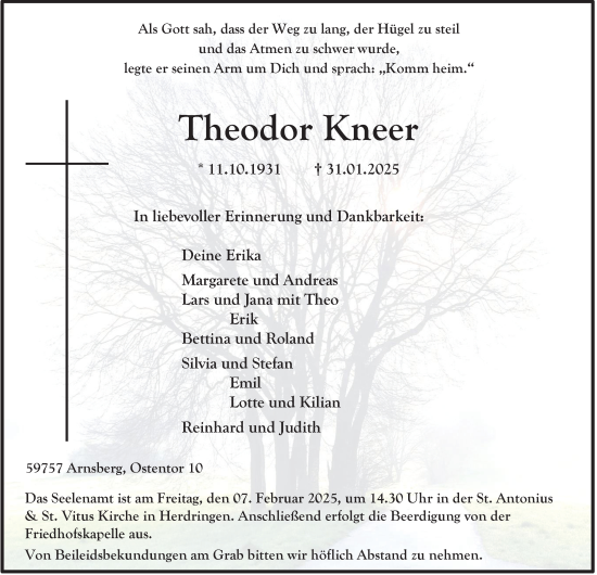 Traueranzeige von Theodor Kneer von Tageszeitung