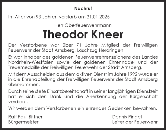 Traueranzeige von Theodor Kneer von Tageszeitung