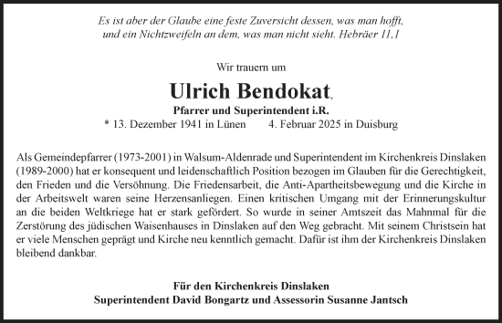 Traueranzeige von Ulrich Bendokat von Tageszeitung
