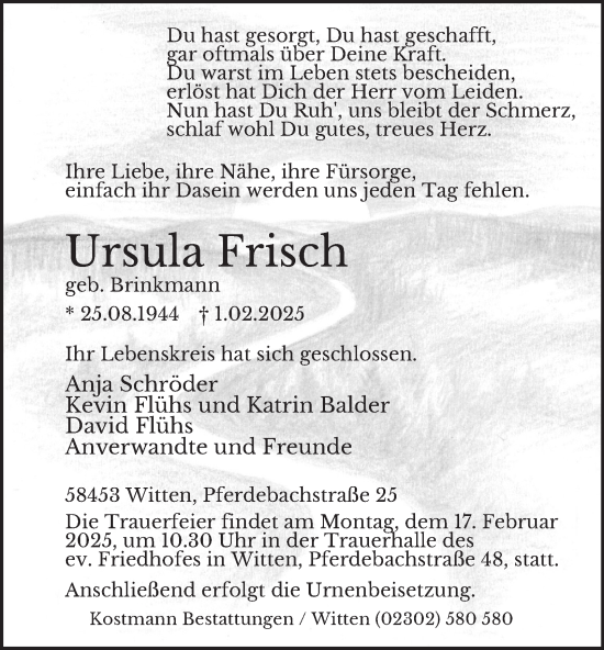 Traueranzeige von Ursula Frisch von Tageszeitung