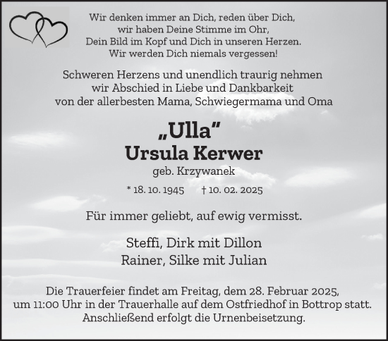 Traueranzeige von Ursula Kerwer von Tageszeitung
