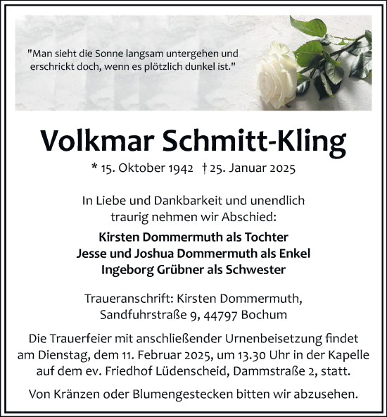 Traueranzeige von Volkmar Schmitt-Kling von Tageszeitung