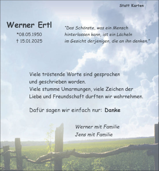 Traueranzeige von Werner Ertl von Tageszeitung