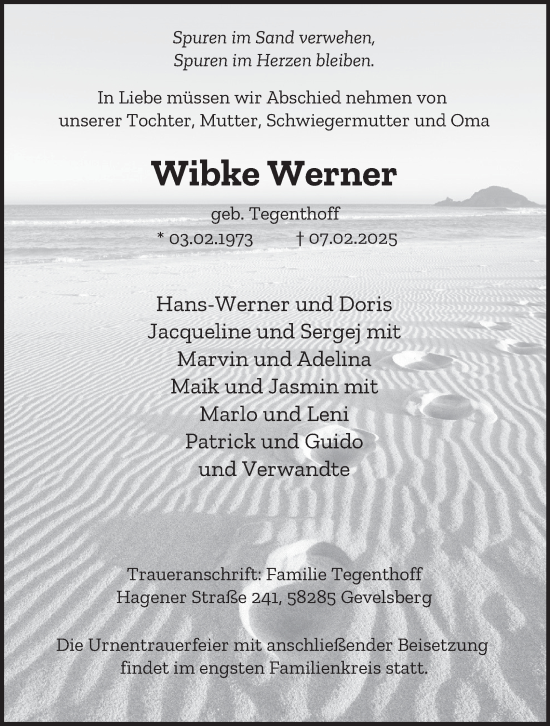 Traueranzeige von Wibke Werner von Tageszeitung