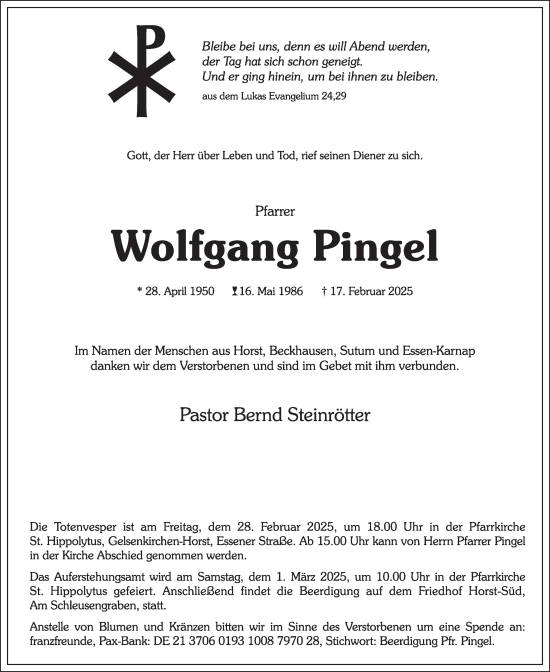 Traueranzeige von Wolfgang Pingel von Tageszeitung