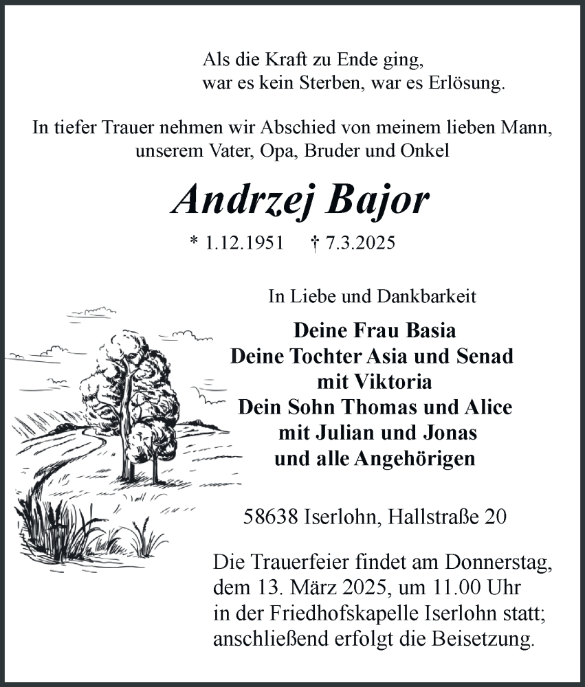  Traueranzeige für Andrzej Bajor vom 12.03.2025 aus Tageszeitung