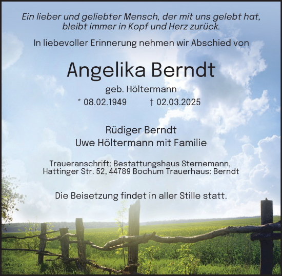 Traueranzeige von Angelika Berndt von Tageszeitung