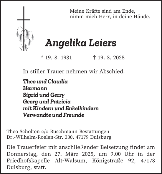 Traueranzeige von Angelika Leiers von Tageszeitung
