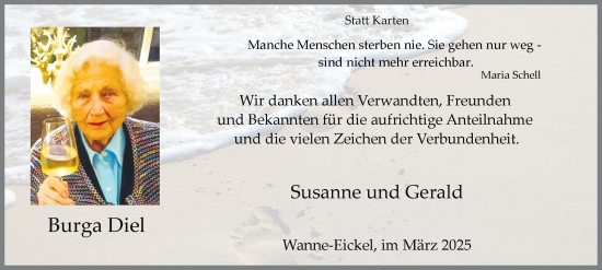 Traueranzeige von Burga Diel von Tageszeitung