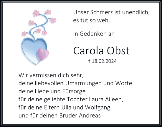 Traueranzeige von Carola Obst von Tageszeitung