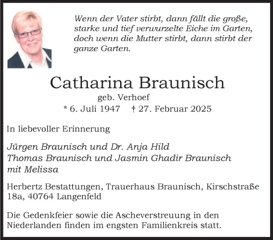 Traueranzeige von Catharina Braunisch von Tageszeitung