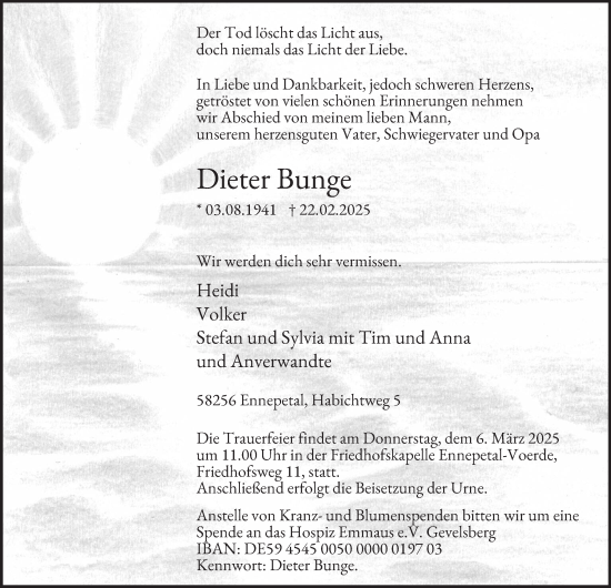 Traueranzeige von Dieter Bunge von Tageszeitung