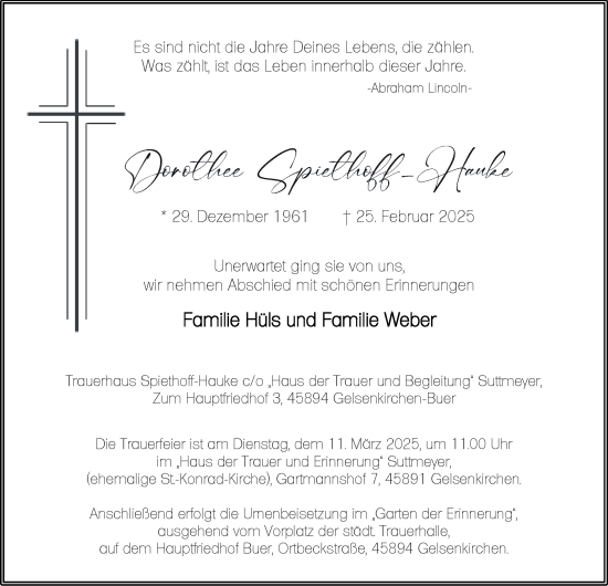 Traueranzeige von Dorothee Spiethoff-Hauke von Tageszeitung