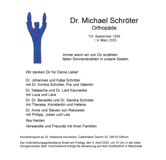 Traueranzeige von Dr. Michael Schröter von Tageszeitung