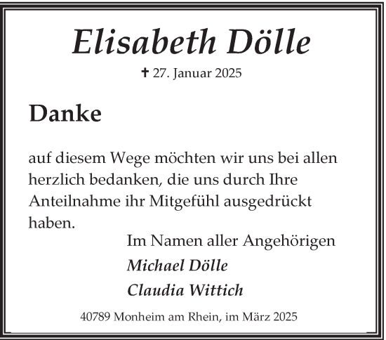 Traueranzeige von Elisabeth Dölle von Tageszeitung