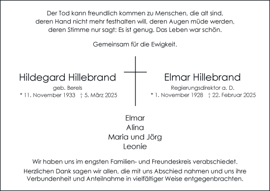 Traueranzeige von Elmar Hillebrand von Tageszeitung