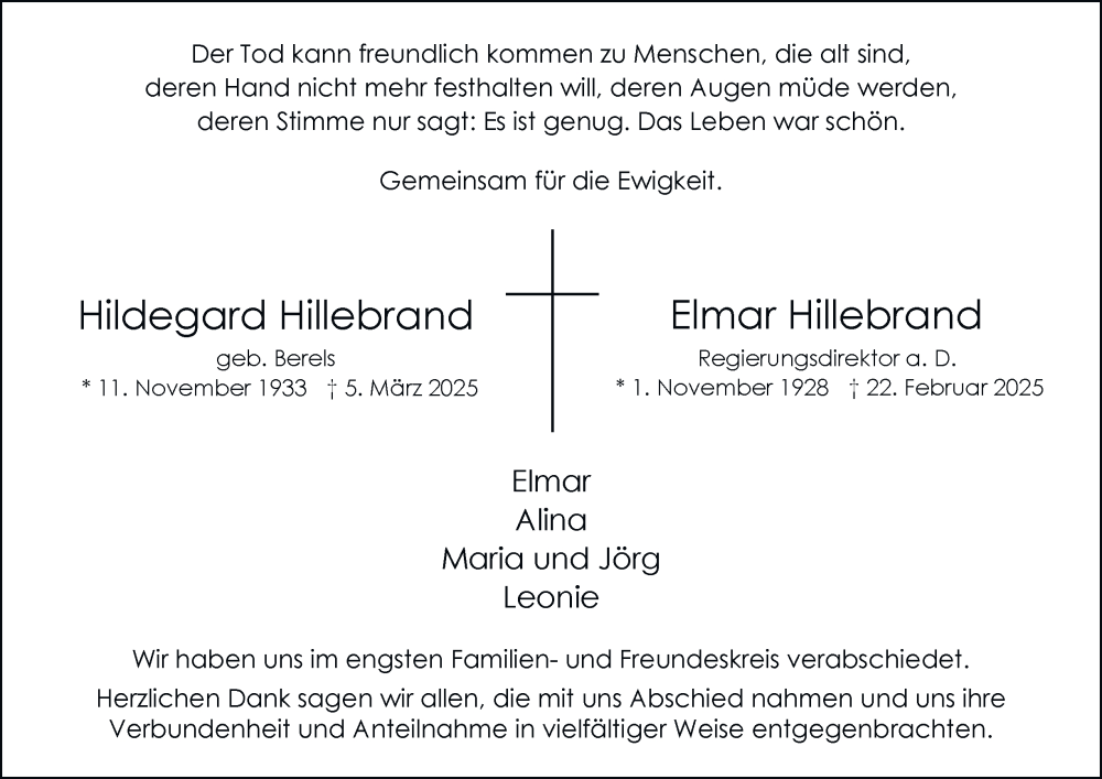  Traueranzeige für Elmar Hillebrand vom 22.03.2025 aus Tageszeitung