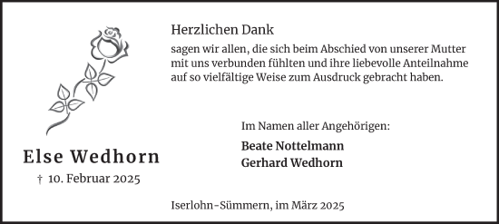 Traueranzeige von Else Wedhorn von Tageszeitung