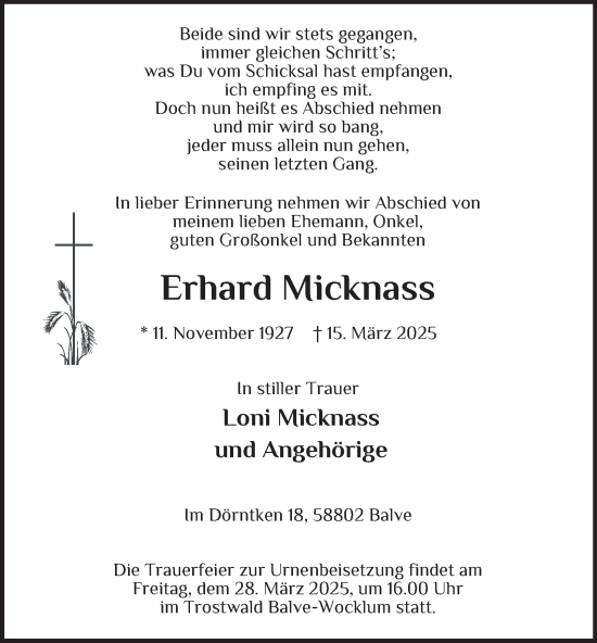 Traueranzeige von Erhard Micknass von Tageszeitung