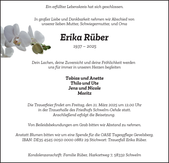 Traueranzeige von Erika Rüber von Tageszeitung