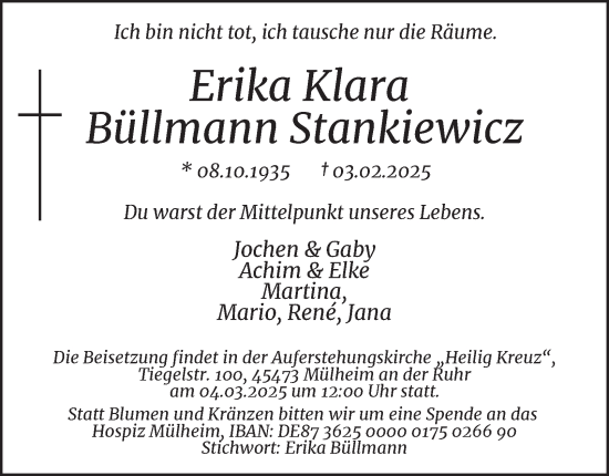 Traueranzeige von Erika Klara Büllmann von Tageszeitung