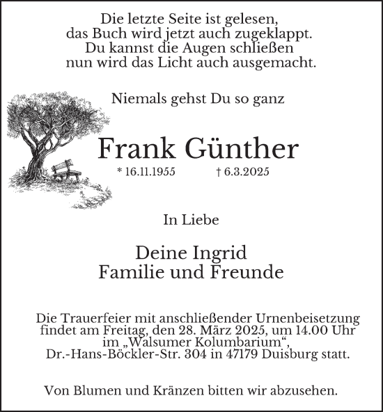 Traueranzeige von Frank Günther von Tageszeitung