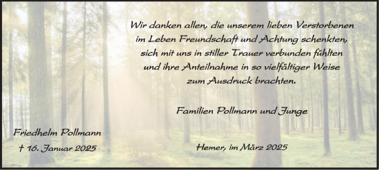 Traueranzeige von Friedhelm Pollmann von Tageszeitung