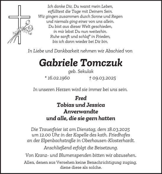 Traueranzeige von Gabriele Tomczuk von Tageszeitung