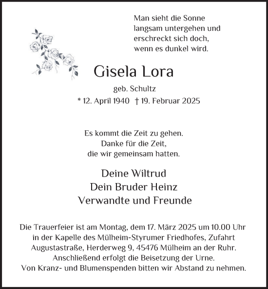 Traueranzeige von Gisela Lora von Tageszeitung