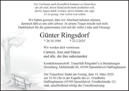 Traueranzeige von Günter Ringsdorf von Tageszeitung