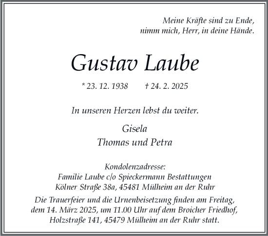 Traueranzeige von Gustav Laube von Tageszeitung