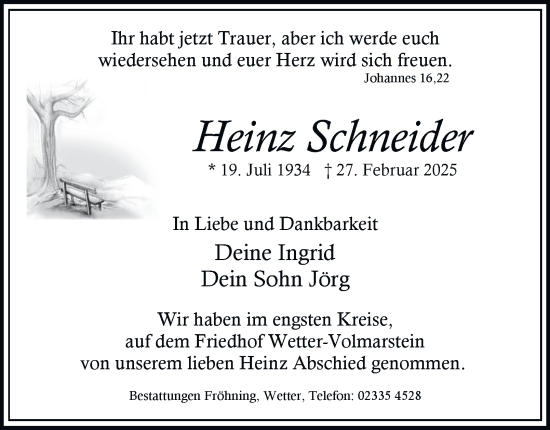 Traueranzeige von Heinz Schneider von Tageszeitung