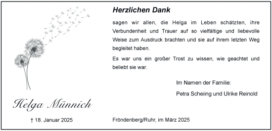 Traueranzeige von Helga Münnich von Tageszeitung