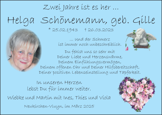 Traueranzeige von Helga Schönemann von Tageszeitung