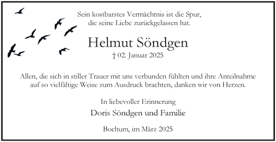 Traueranzeige von Helmut Söndgen von Tageszeitung