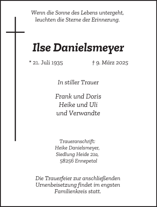 Traueranzeige von Ilse Danielsmeyer von Tageszeitung