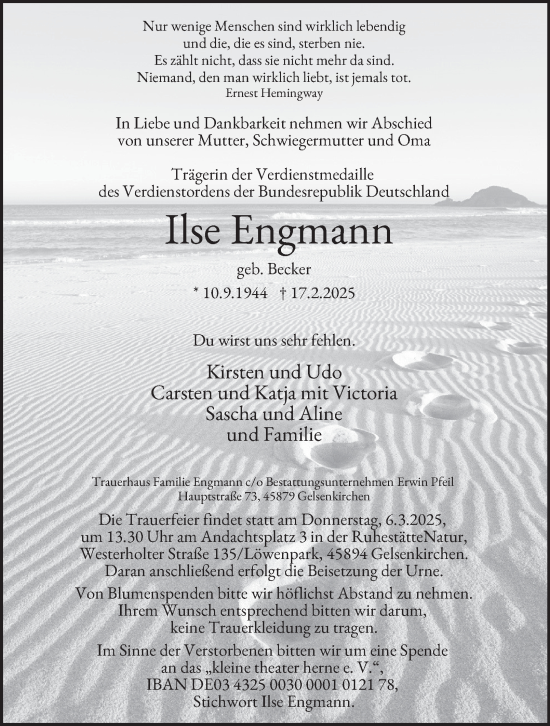 Traueranzeige von Ilse Engmann von Tageszeitung