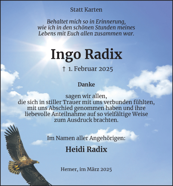Traueranzeige von Ingo Radix von Tageszeitung