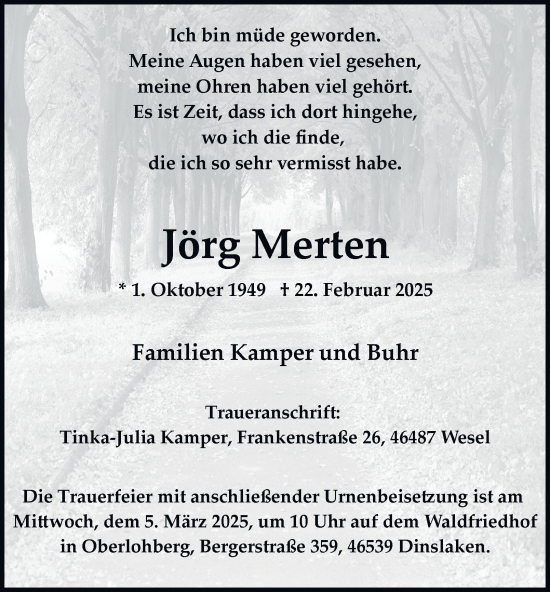 Traueranzeige von Jörg Merten von Tageszeitung