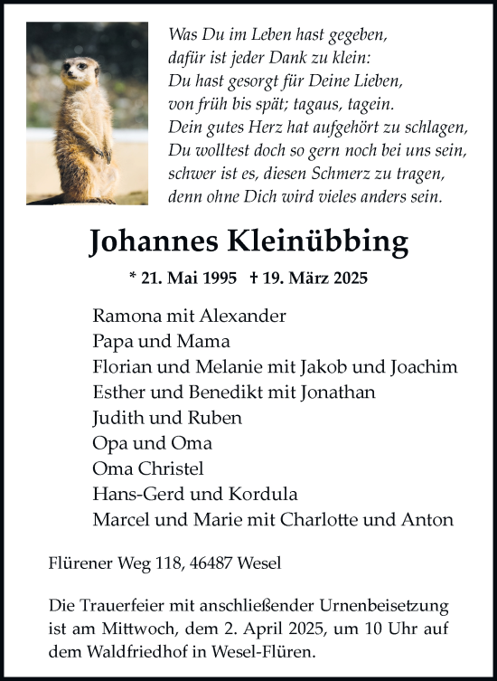 Traueranzeige von Johannes Kleinübbing von Tageszeitung