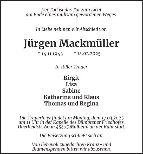Traueranzeige von Jürgen Mackmüller von Tageszeitung