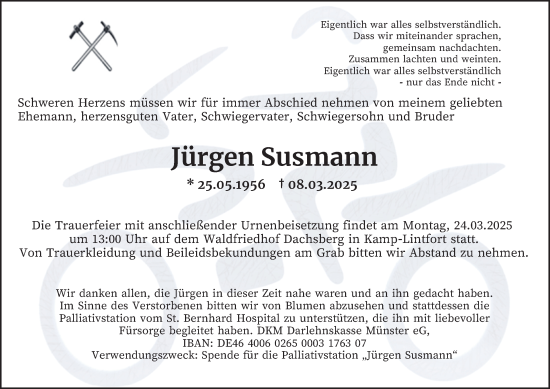 Traueranzeige von Jürgen Susmann von Tageszeitung