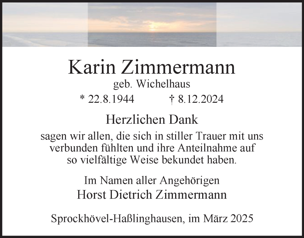 Traueranzeige für Karin Zimmermann vom 08.03.2025 aus Tageszeitung