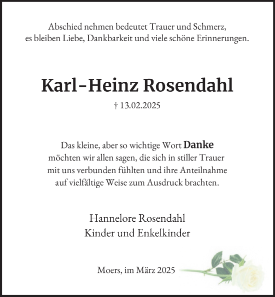 Traueranzeige von Karl-Heinz Rosendahl von Tageszeitung