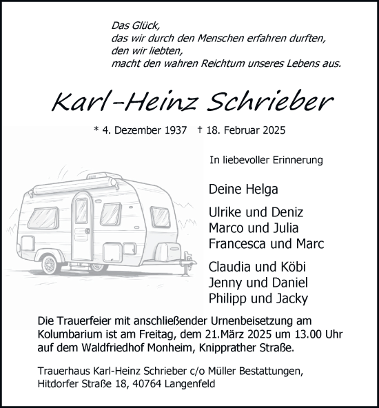 Traueranzeige von Karl-Heinz Schrieber von Tageszeitung