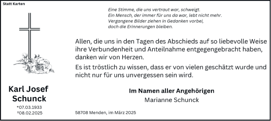 Traueranzeige von Karl Josef Schunck von Tageszeitung