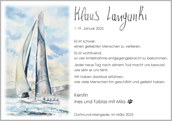 Traueranzeige von Klaus Langanki von Tageszeitung