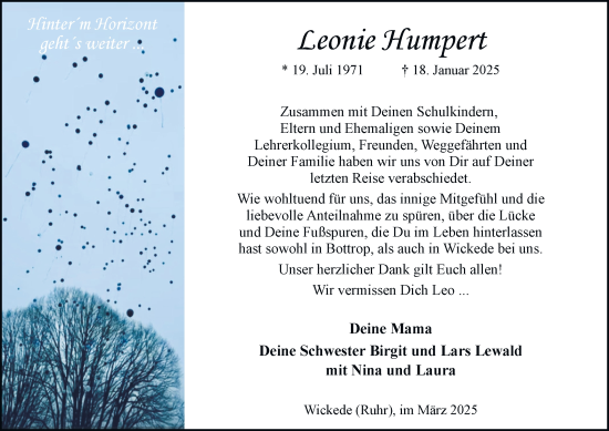 Traueranzeige von Leonie Humpert von Tageszeitung